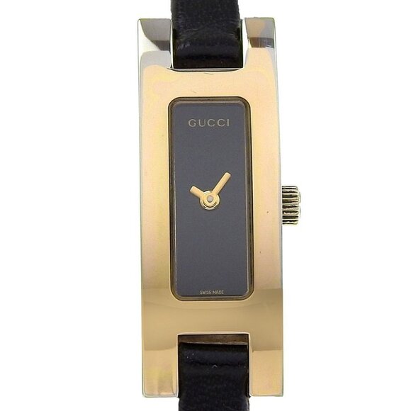 GUCCI Watches 3900L blackDial Stainless Steel/Embossed Leather Quartz - Picture 1 of 8